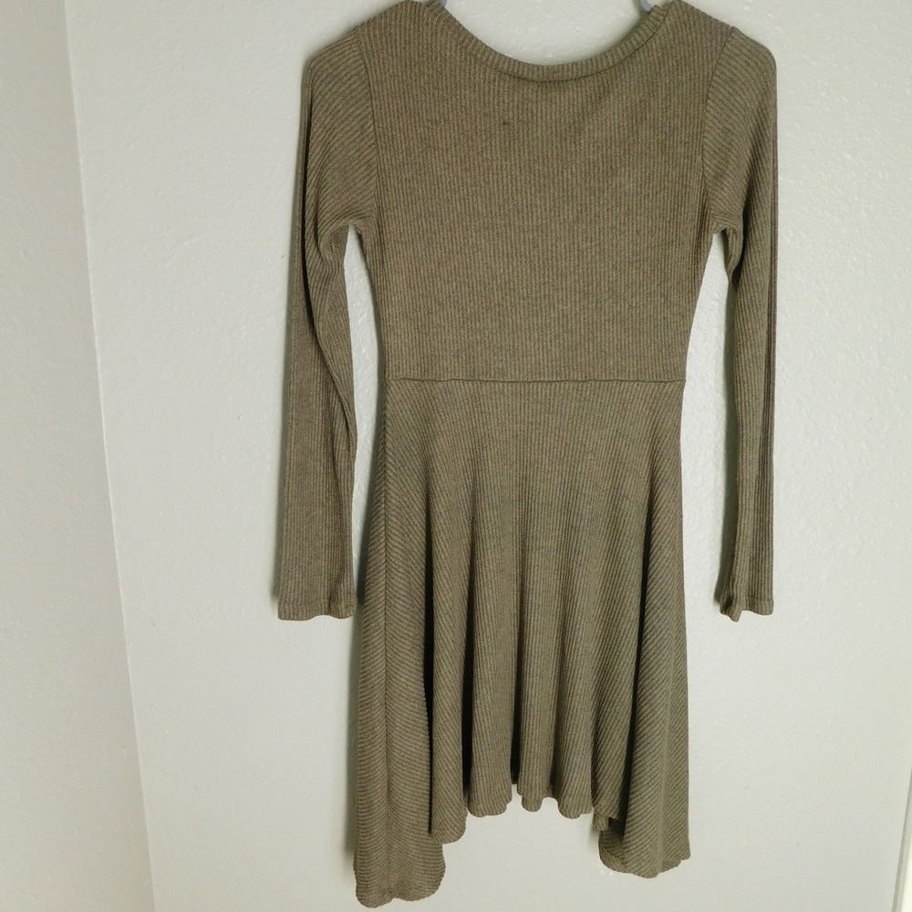 Lulus Skater Dress Womens S Olive Green Ribbed Knit Long Sleeve Sharkbite Hem - Picture 4 of 9